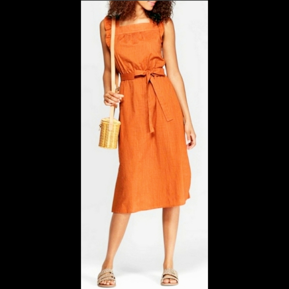 NWOT Universal Threads Burnt Orange Pinafore apron Dress size Small